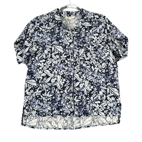 Christian Siriano Blue Short Sleeve Floral‎ Print Button Up Womens Shirt Small - Picture 1 of 7